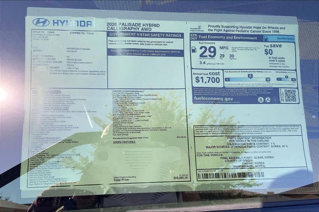 new 2026 Hyundai Palisade Hybrid car, priced at $58,084