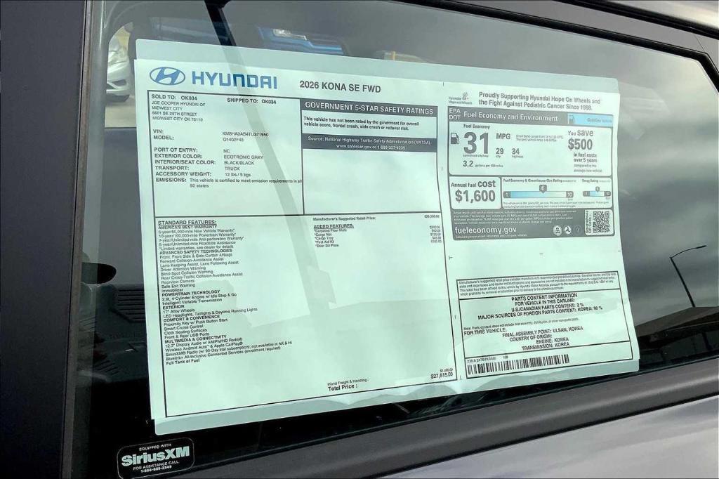 new 2026 Hyundai Kona car, priced at $22,562