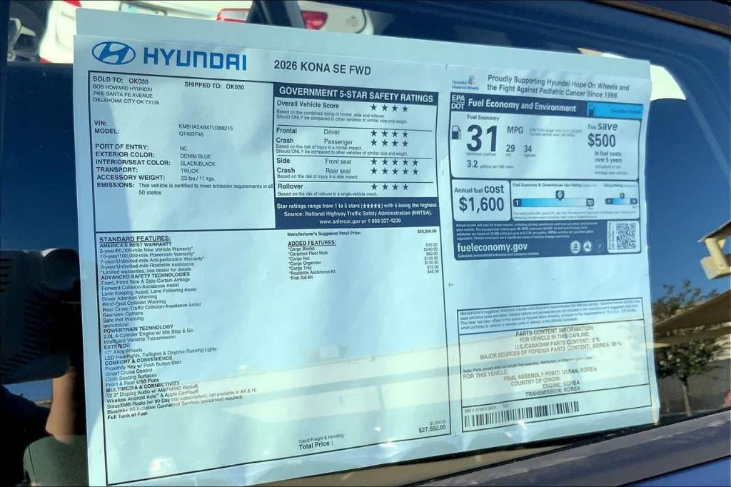 new 2026 Hyundai Kona car, priced at $22,681