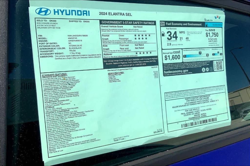 new 2024 Hyundai Elantra car, priced at $25,955