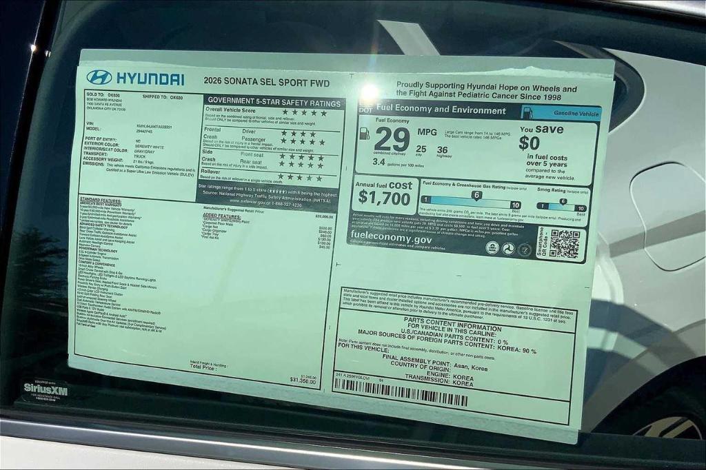 new 2026 Hyundai Sonata car, priced at $26,648