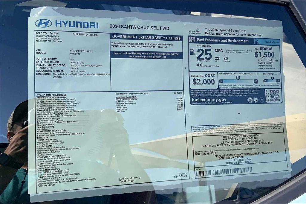 new 2026 Hyundai SANTA CRUZ car, priced at $30,202