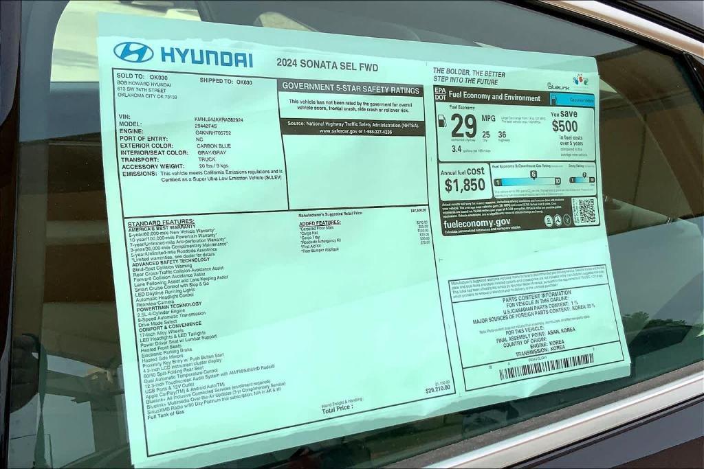 new 2024 Hyundai Sonata car, priced at $28,905