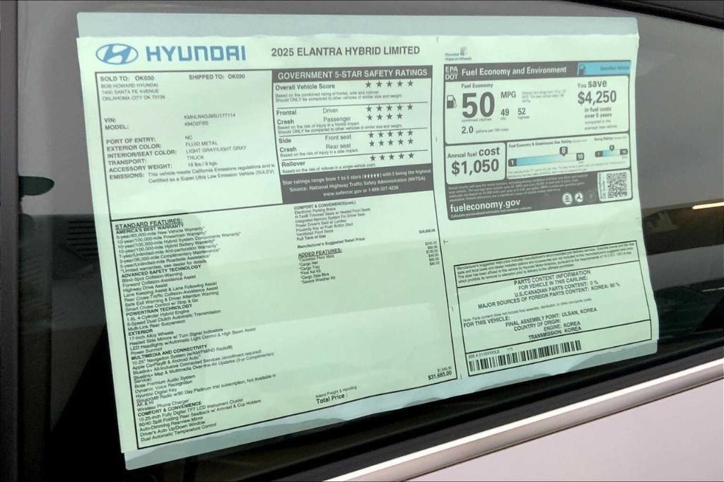 new 2025 Hyundai ELANTRA HEV car, priced at $25,348