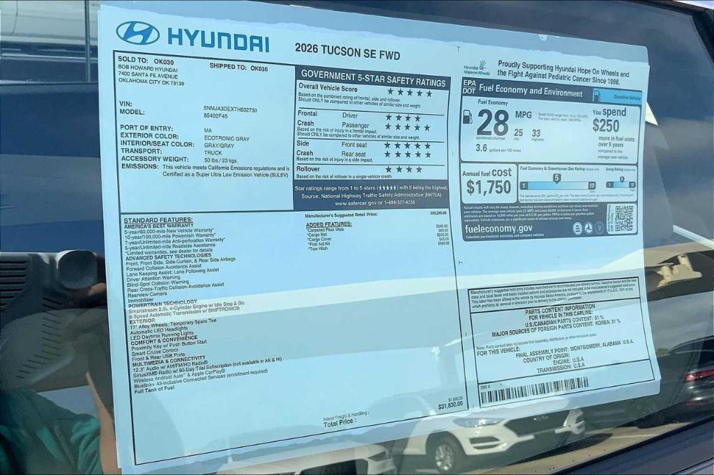 new 2026 Hyundai Tucson car, priced at $26,737