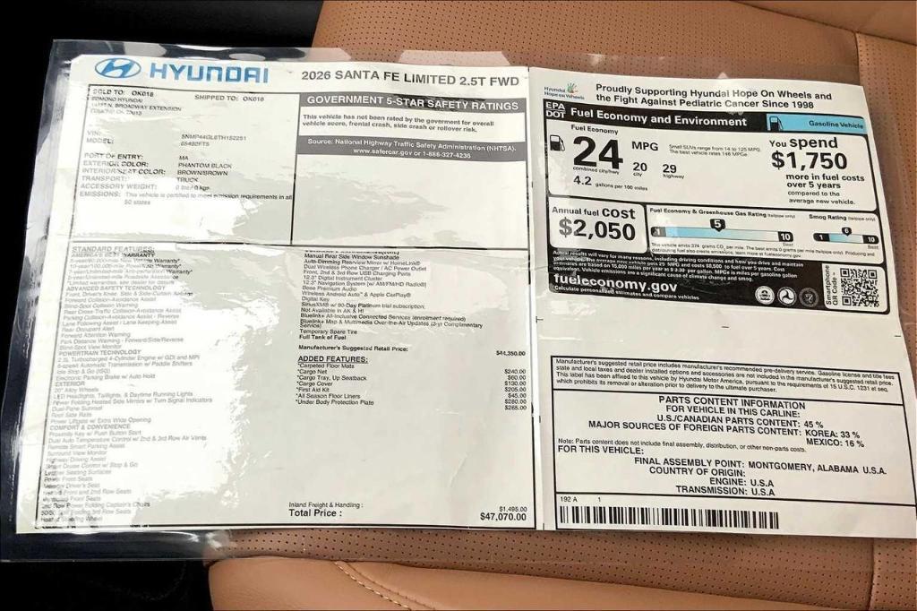 new 2026 Hyundai Santa Fe car, priced at $41,422