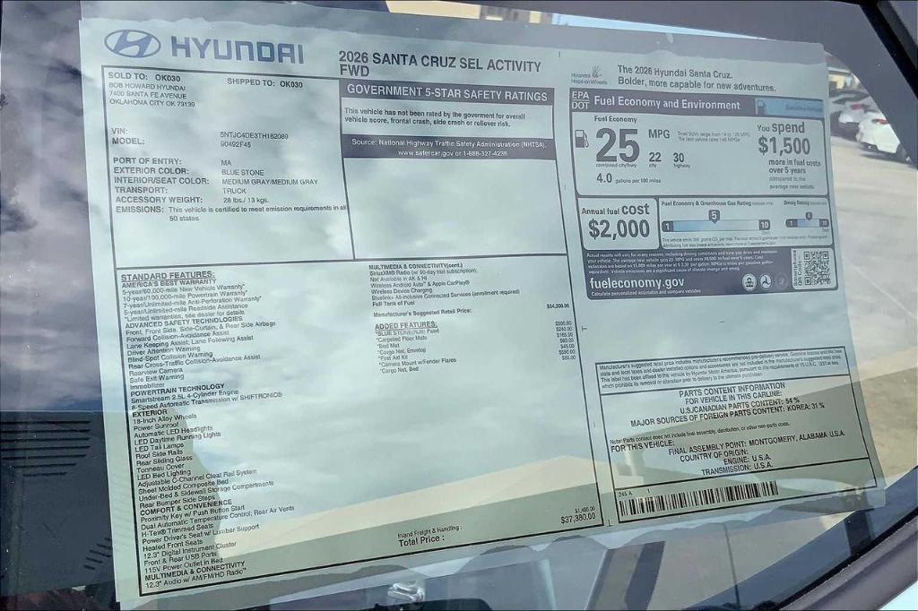 new 2026 Hyundai SANTA CRUZ car, priced at $32,894