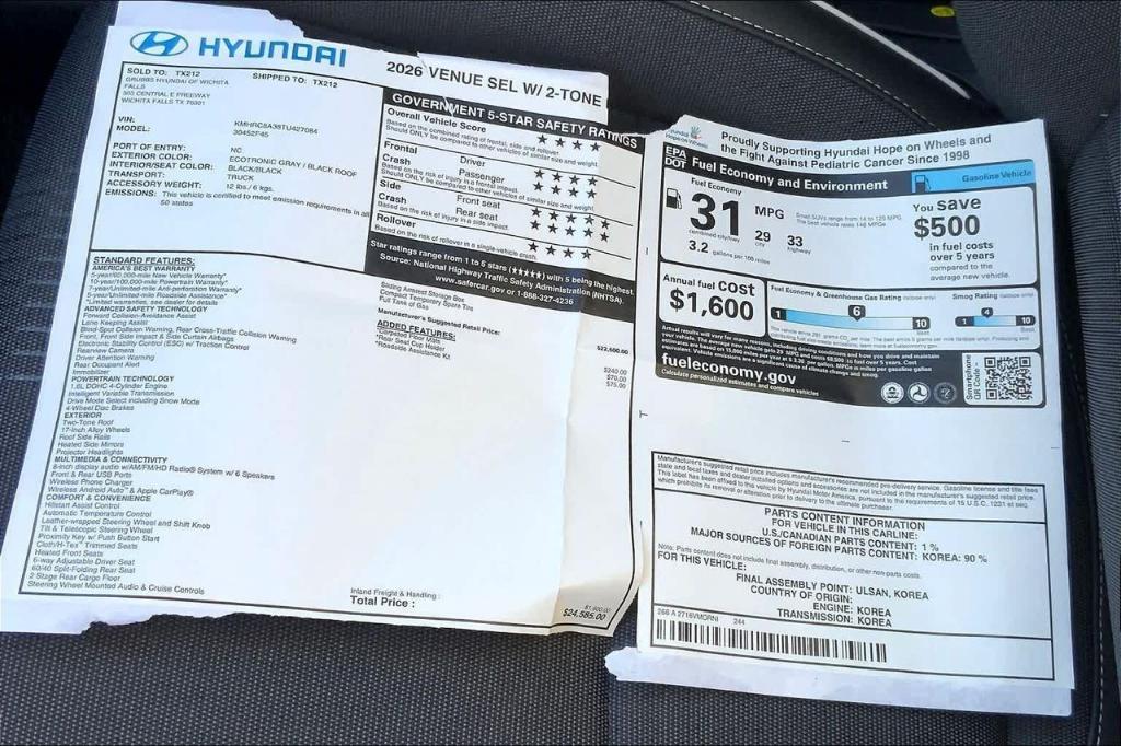 new 2026 Hyundai Venue car, priced at $24,585