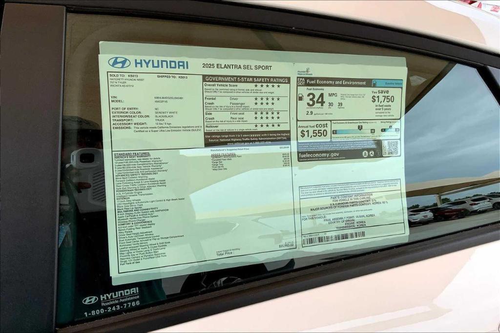 new 2025 Hyundai Elantra car, priced at $20,275