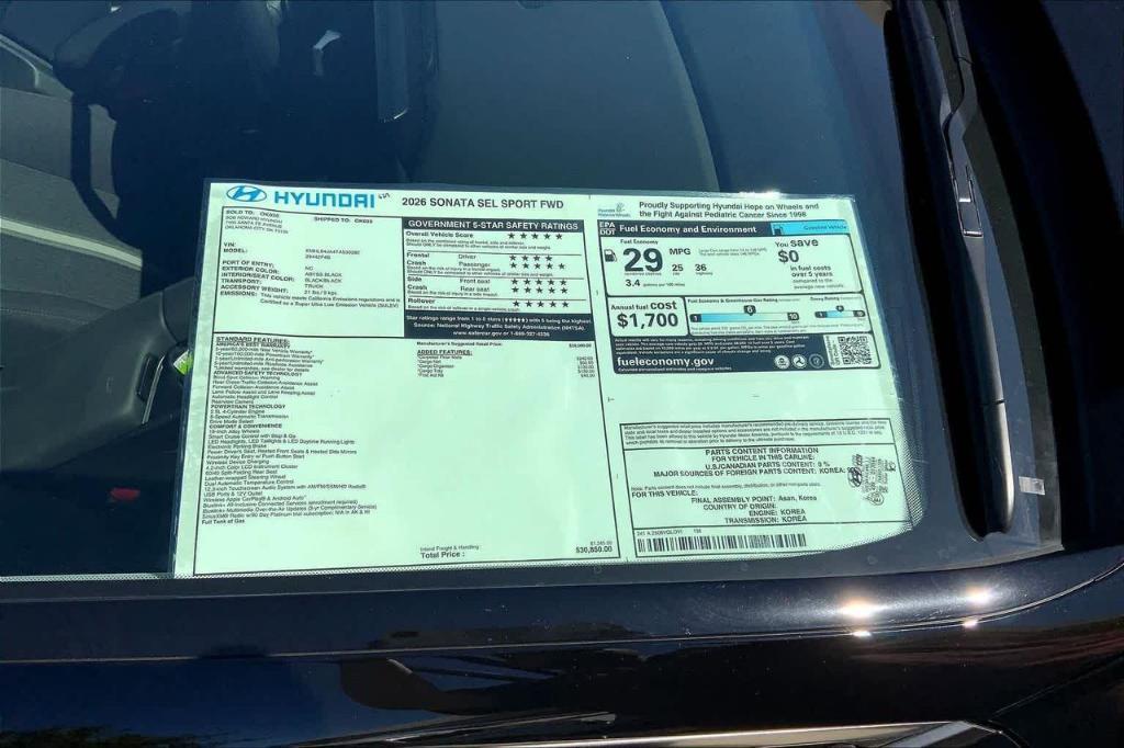 new 2026 Hyundai Sonata car, priced at $26,222