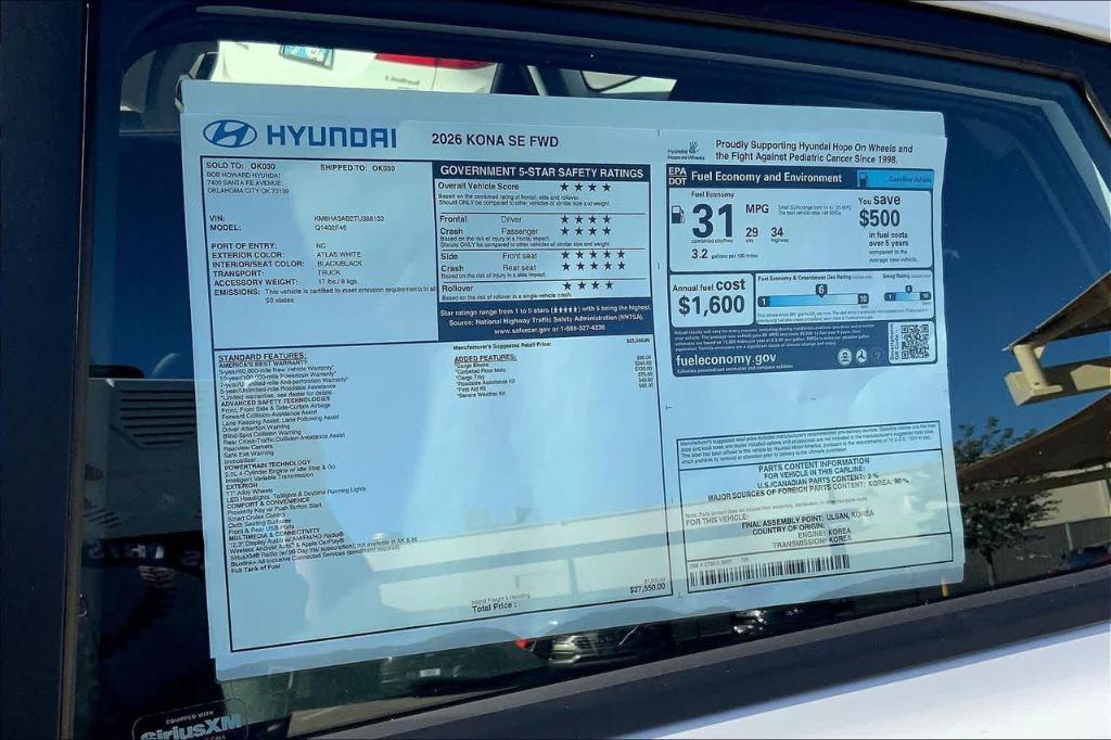 new 2026 Hyundai Kona car, priced at $22,591