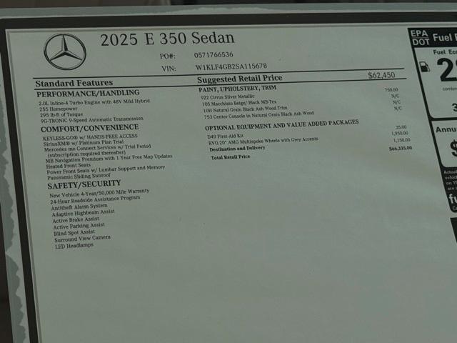 new 2025 Mercedes-Benz E-Class car, priced at $66,335