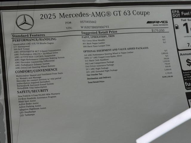new 2025 Mercedes-Benz AMG GT 63 car, priced at $189,150