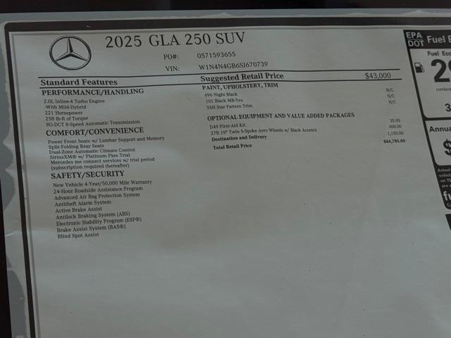 new 2025 Mercedes-Benz GLA 250 car, priced at $44,785