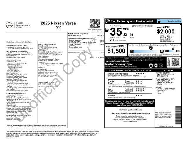 new 2025 Nissan Versa car, priced at $22,745