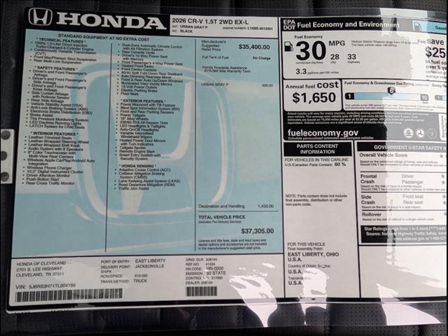 new 2026 Honda CR-V car, priced at $37,305