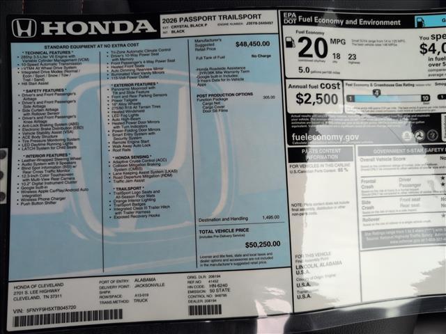 new 2026 Honda Passport car, priced at $50,250