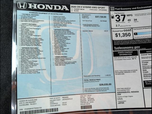 new 2026 Honda CR-V Hybrid car, priced at $39,035