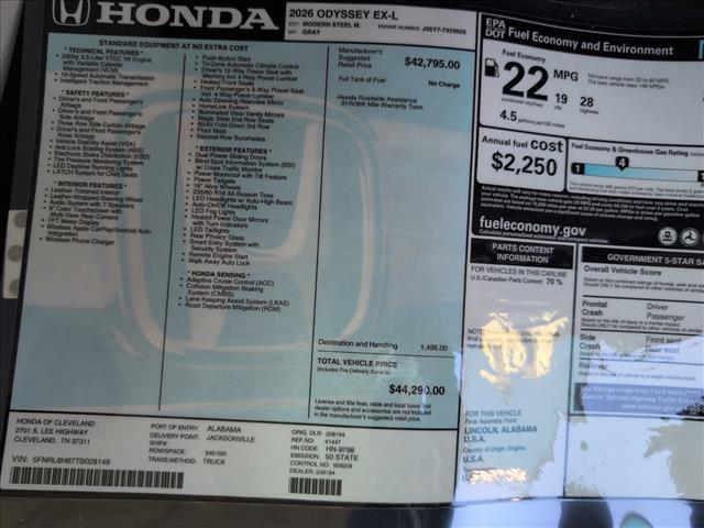 new 2026 Honda Odyssey car, priced at $44,290