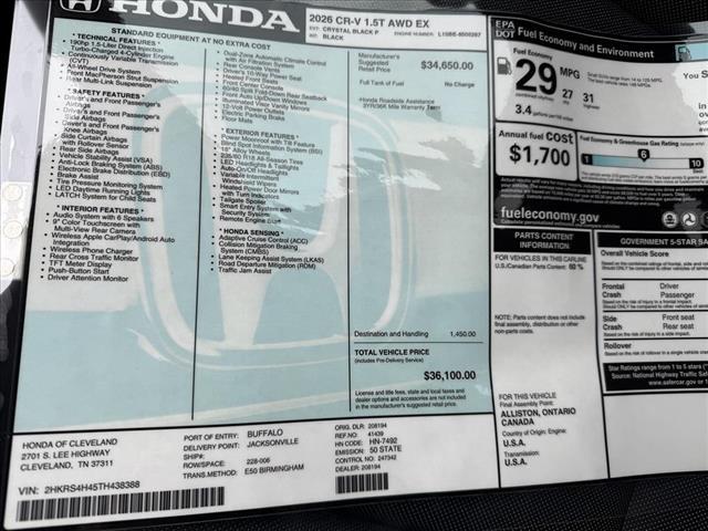 new 2026 Honda CR-V car, priced at $36,100