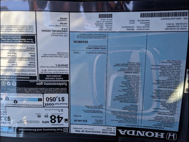 new 2026 Honda Civic Hybrid car, priced at $34,690