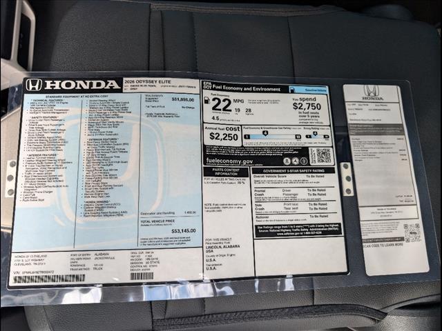 new 2026 Honda Odyssey car, priced at $53,145