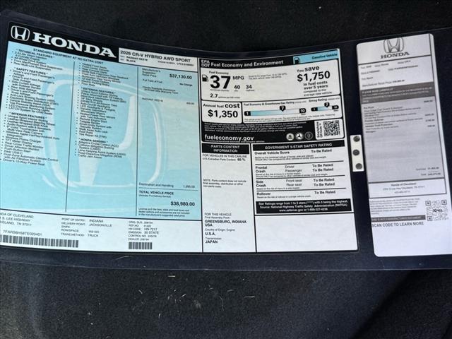 new 2026 Honda CR-V Hybrid car, priced at $38,980