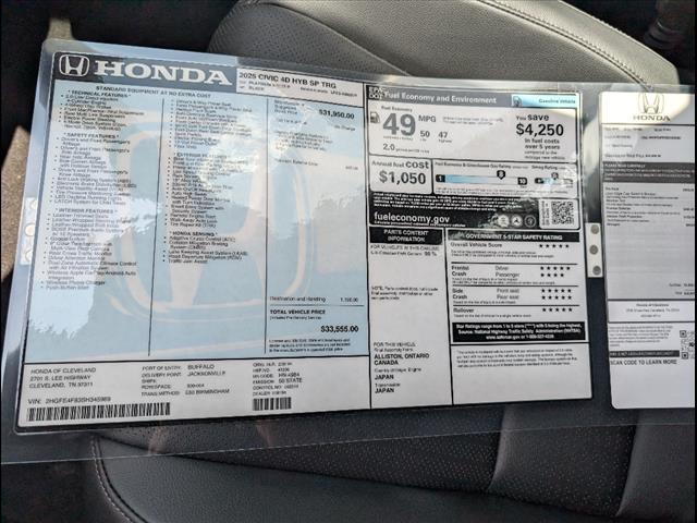 new 2025 Honda Civic Hybrid car, priced at $33,555