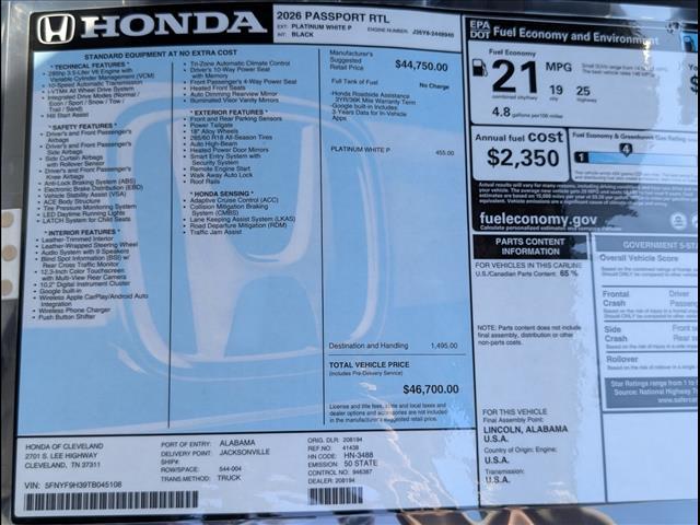 new 2026 Honda Passport car, priced at $46,700