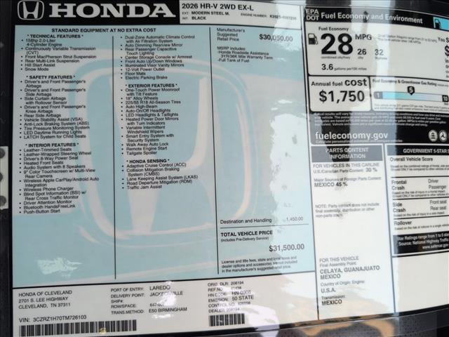 new 2026 Honda HR-V car, priced at $31,500