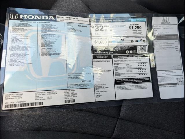 new 2025 Honda Accord car, priced at $31,710