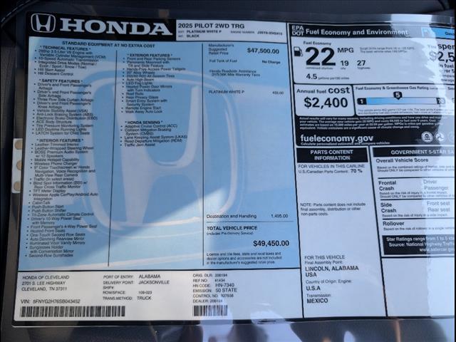 new 2025 Honda Pilot car, priced at $49,450