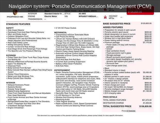 used 2021 Porsche Taycan car, priced at $62,980