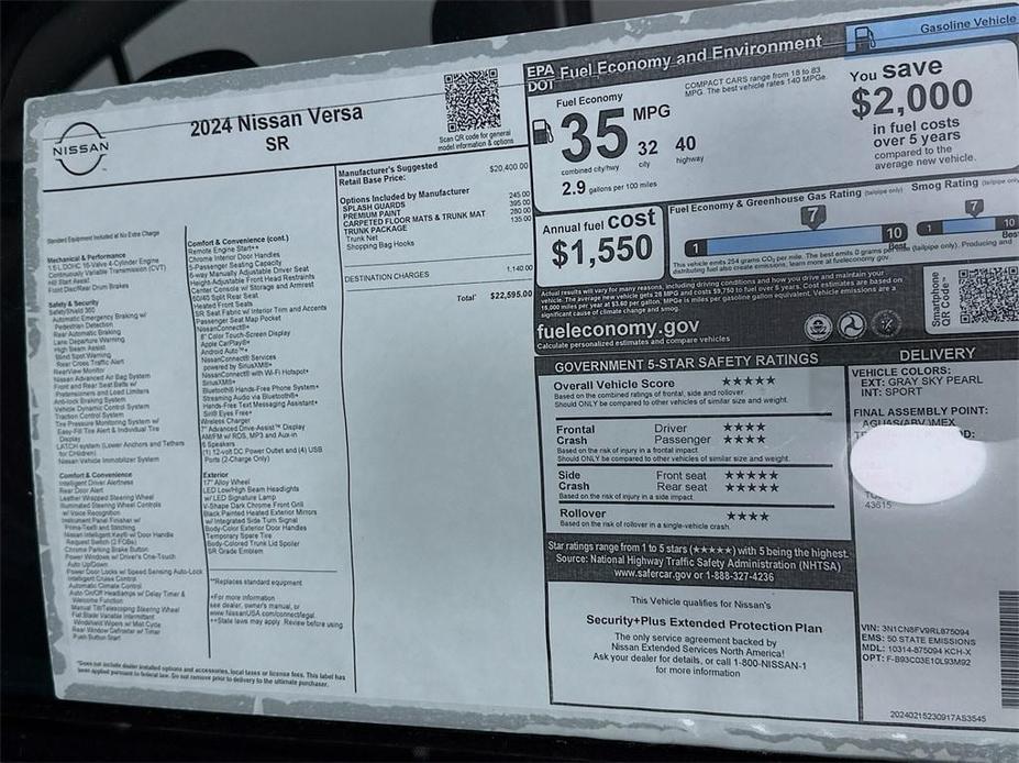 new 2024 Nissan Versa car, priced at $22,595