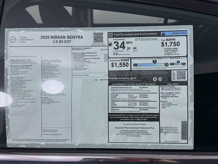 new 2025 Nissan Sentra car, priced at $24,720