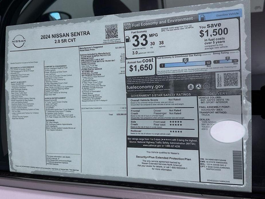 new 2024 Nissan Sentra car, priced at $25,958