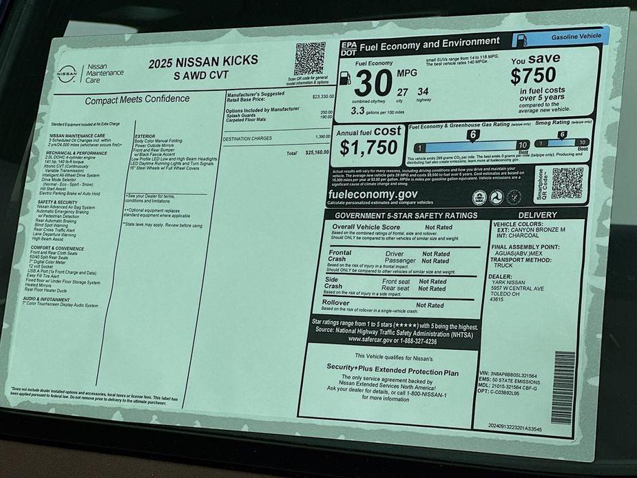 new 2025 Nissan Kicks car, priced at $25,160