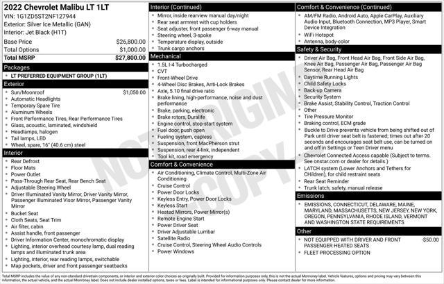 used 2022 Chevrolet Malibu car, priced at $17,398