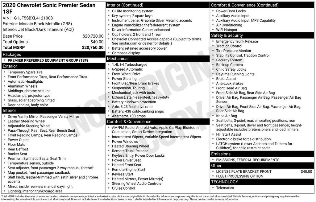 used 2020 Chevrolet Sonic car, priced at $9,998