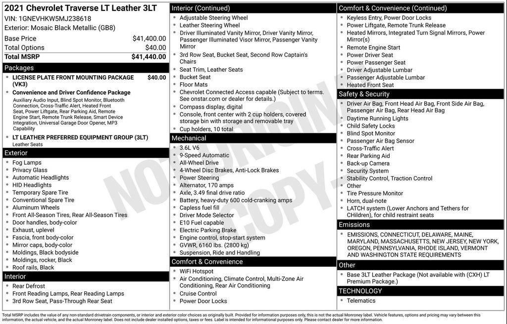used 2021 Chevrolet Traverse car, priced at $24,998