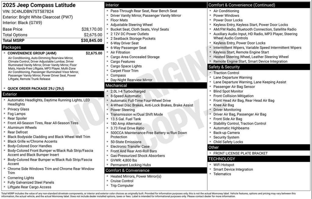 new 2025 Jeep Compass car, priced at $27,062
