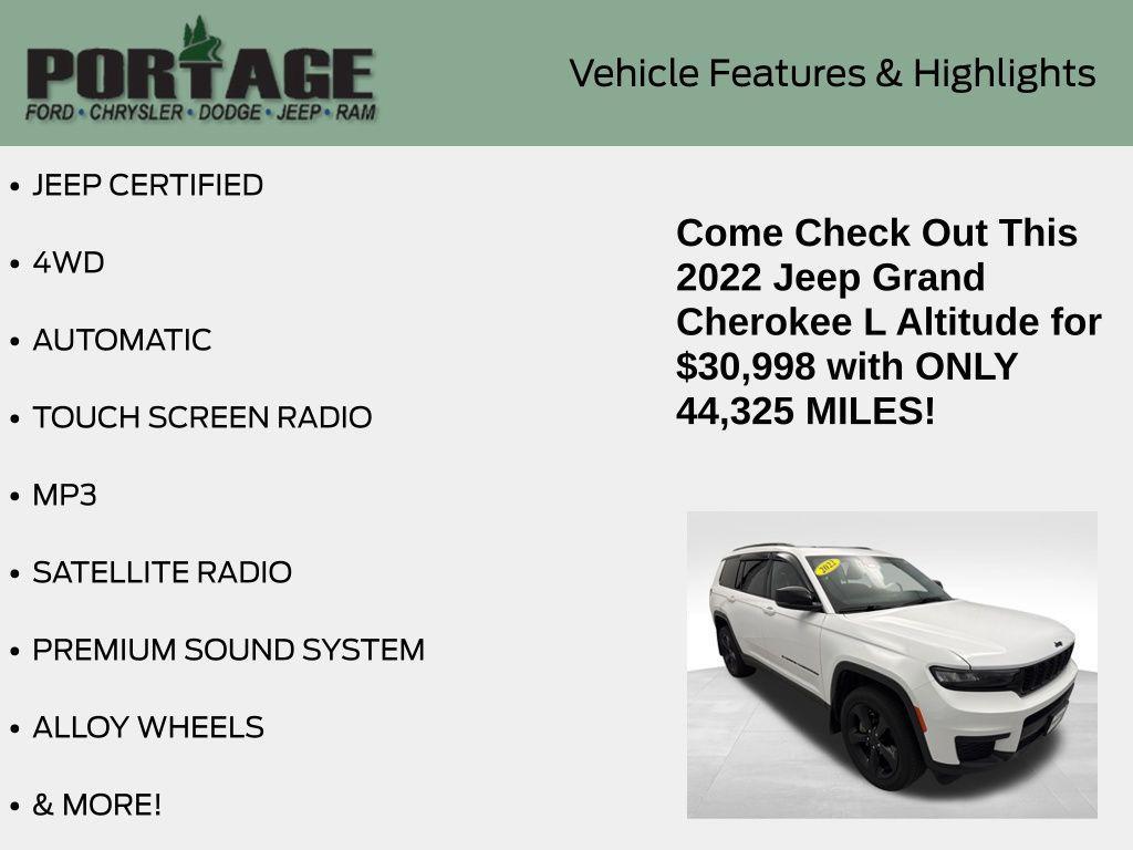 used 2022 Jeep Grand Cherokee L car, priced at $30,998