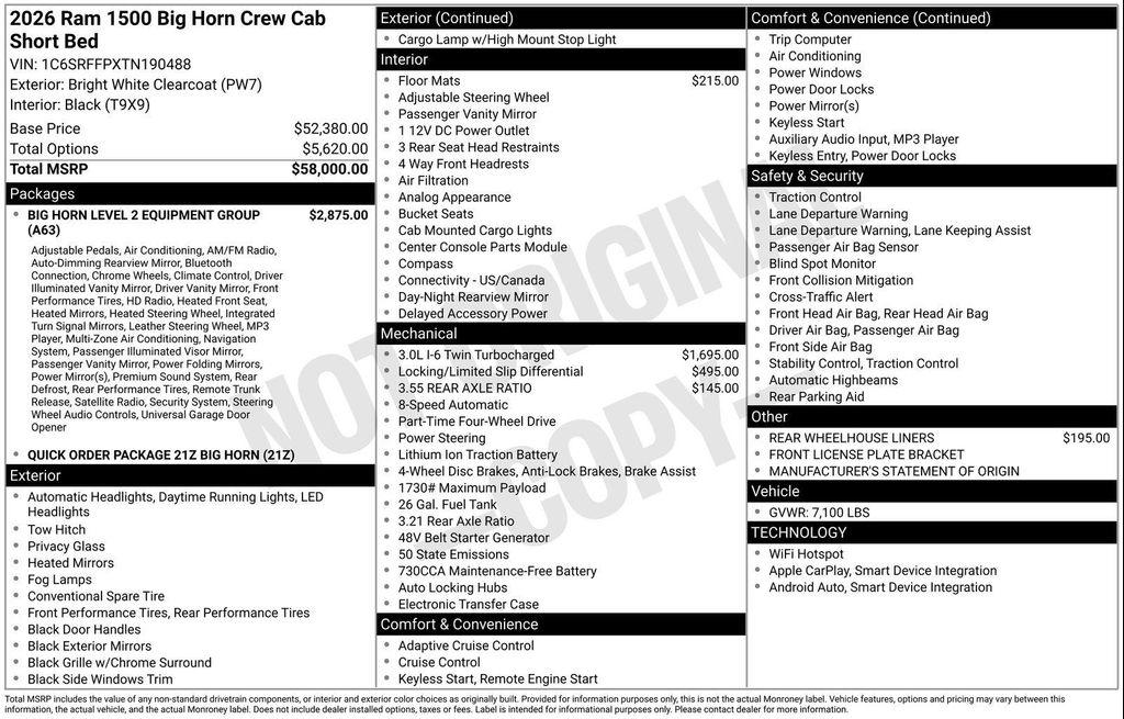 new 2026 Ram 1500 car, priced at $54,020