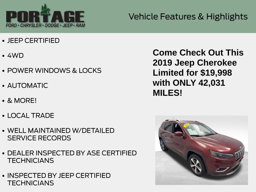 used 2019 Jeep Cherokee car, priced at $19,998