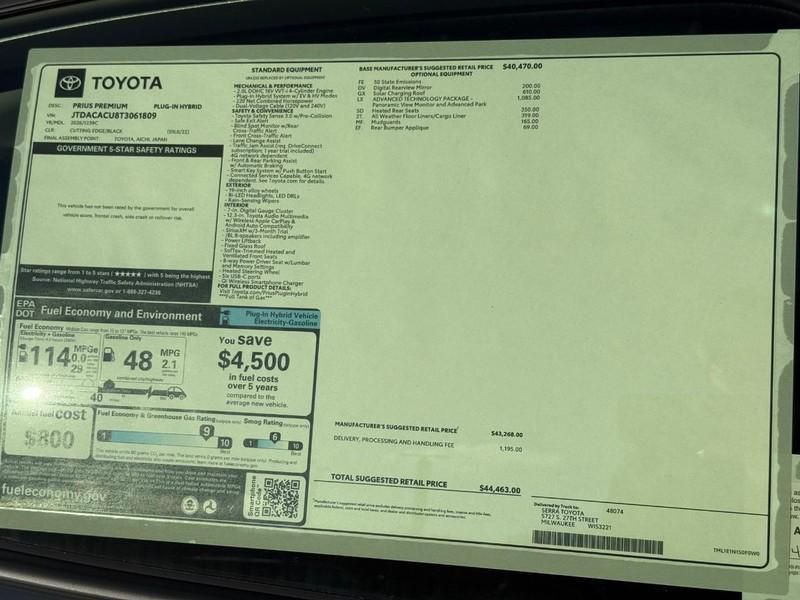 new 2026 Toyota Prius Plug-In Hybrid car, priced at $43,157