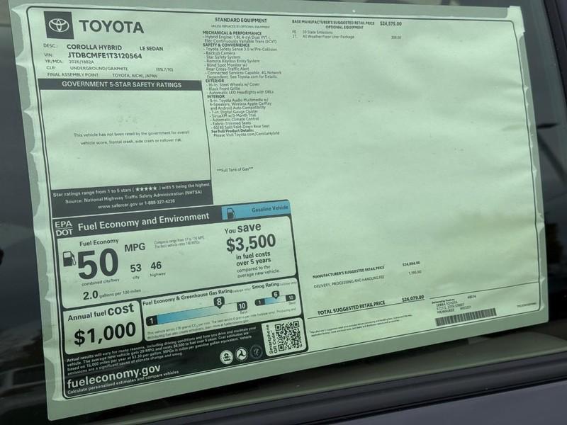 new 2026 Toyota Corolla Hybrid car, priced at $25,579