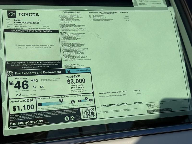 new 2026 Toyota Camry car, priced at $35,002