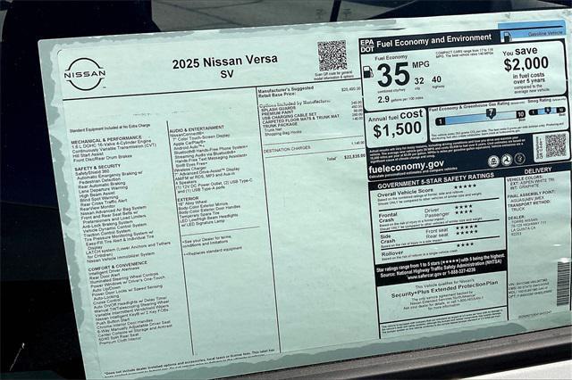 new 2025 Nissan Versa car, priced at $22,835