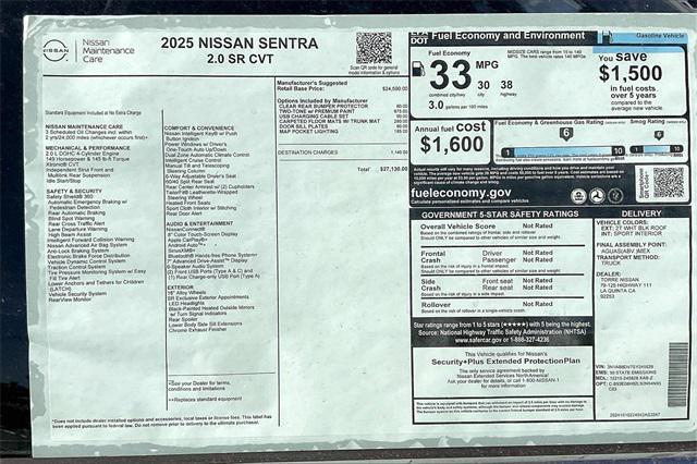 new 2025 Nissan Sentra car, priced at $26,086