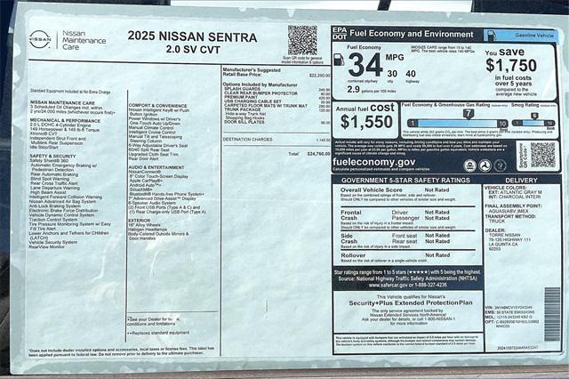 new 2025 Nissan Sentra car, priced at $24,760